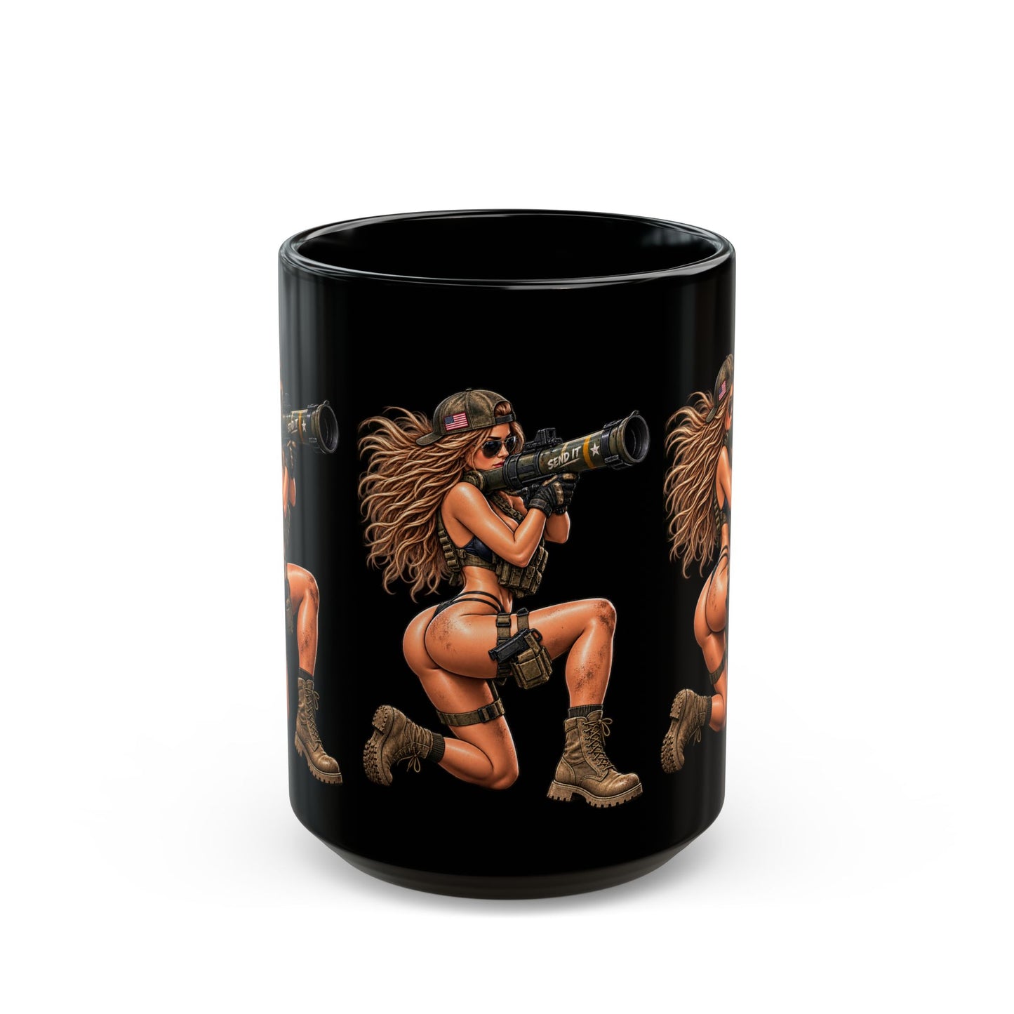 Pin-Up Rocket Black Mug