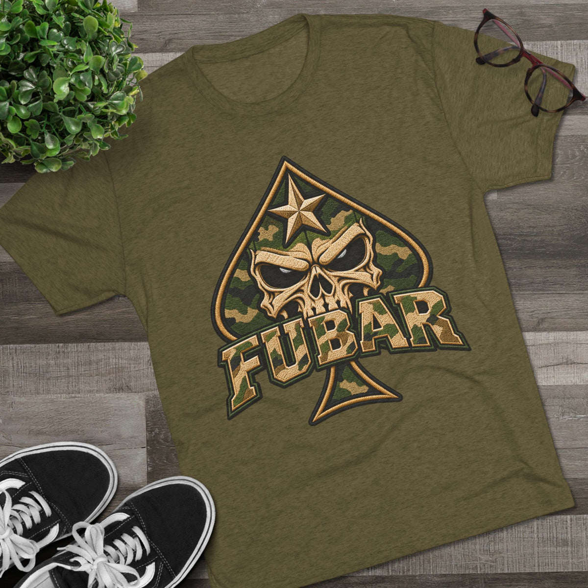 FUBAR Camo Skull Tee — Military Ace Spade Graphic Shirt