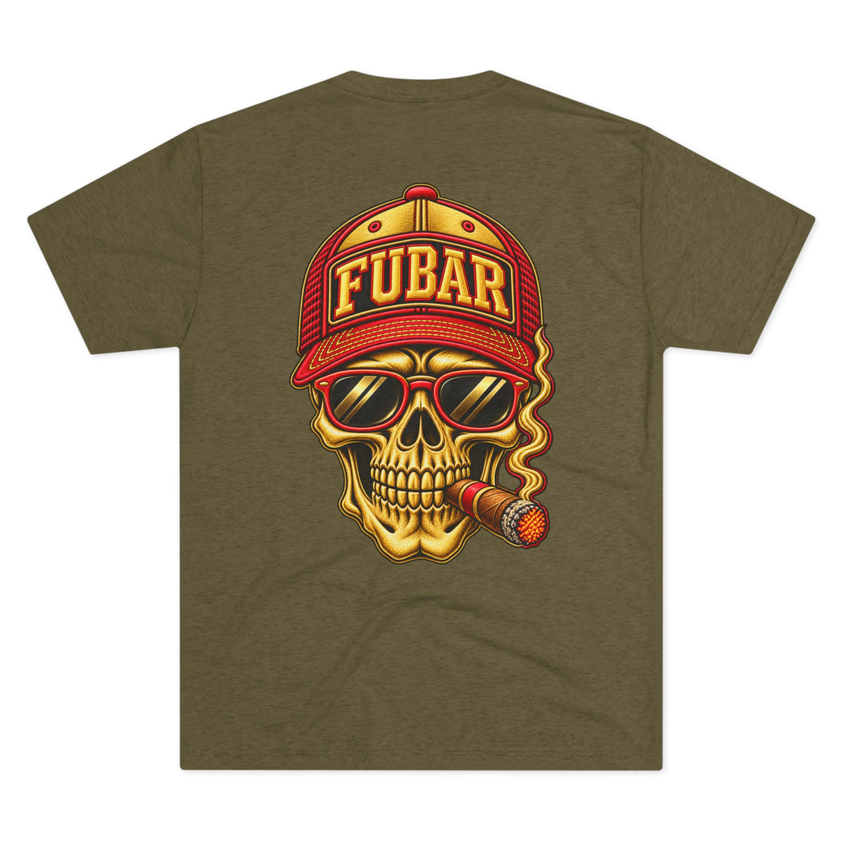 FUBAR Fashion Skull Tee — Retro Skull with Cap & Cigar Graphic