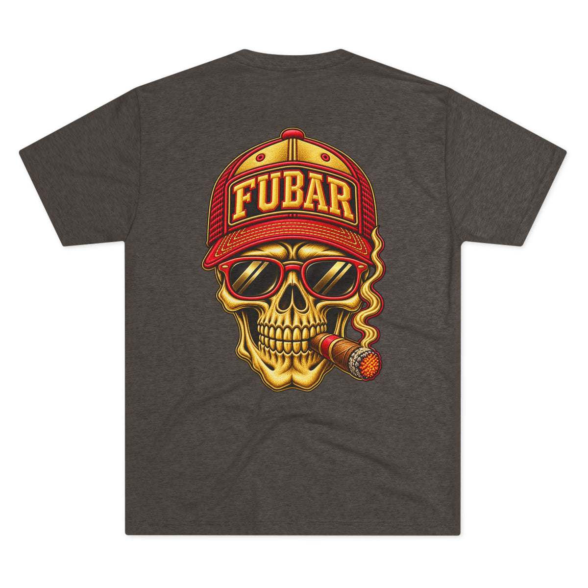 FUBAR Fashion Skull Tee — Retro Skull with Cap & Cigar Graphic