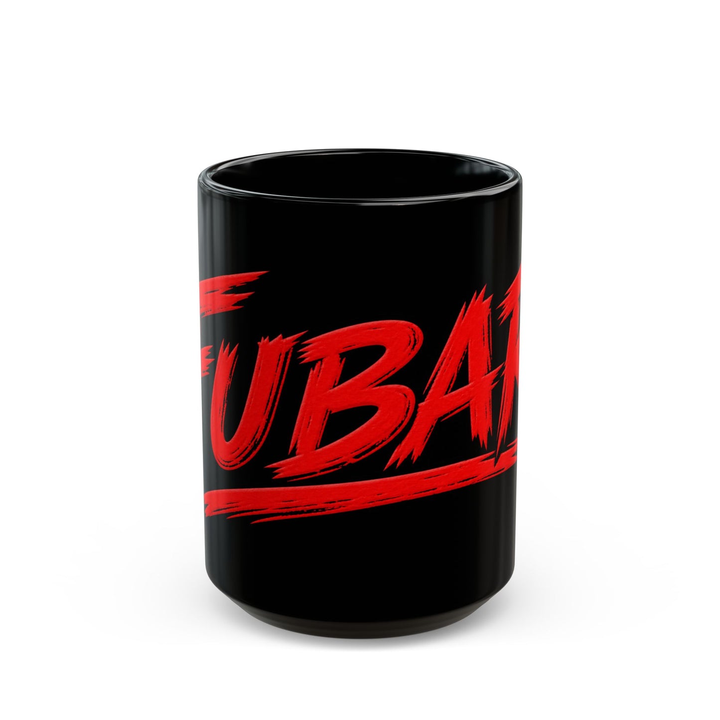 Black Mug with Bold Red 'CUBAR' Brushstroke Design — 11oz & 15oz