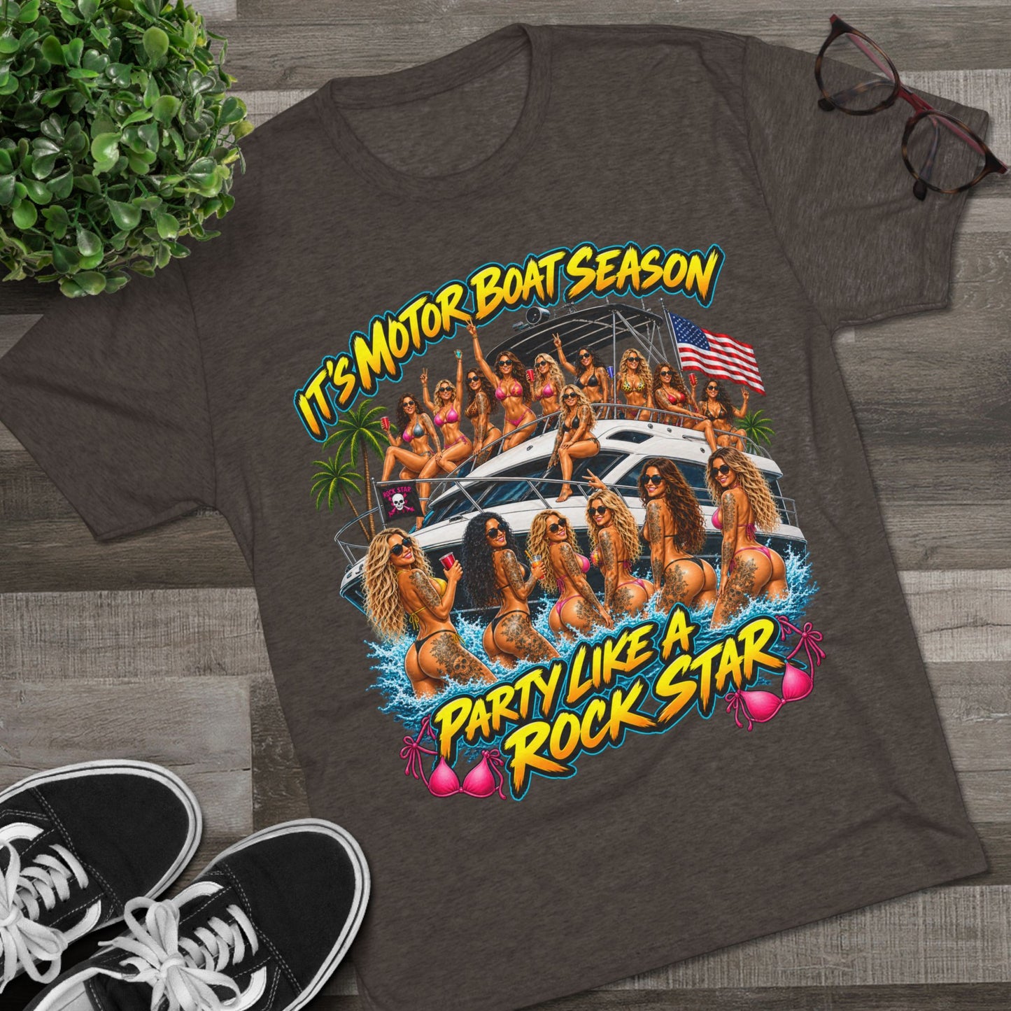 Motor Boat Season Party Tee — "Party Like a Rock Star" Graphic Shirt