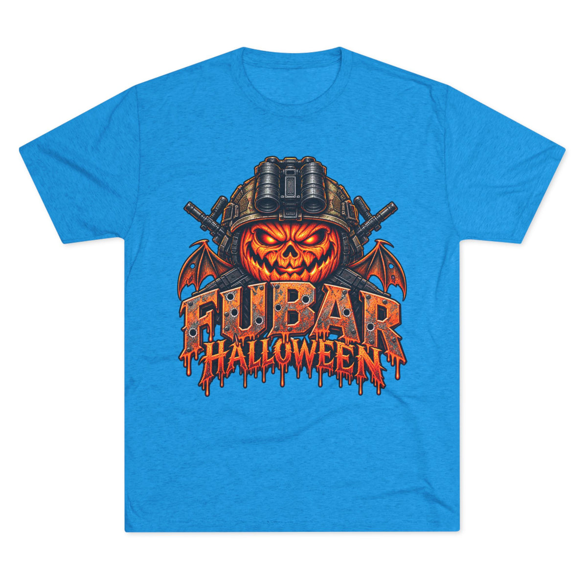 Halloween FUBAR T-Shirt — Pumpkin Skull Military Helmet Graphic Tee