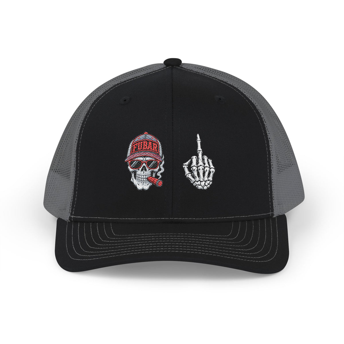 Richardson Skull & Middle Finger Trucker Cap (Embroidered)