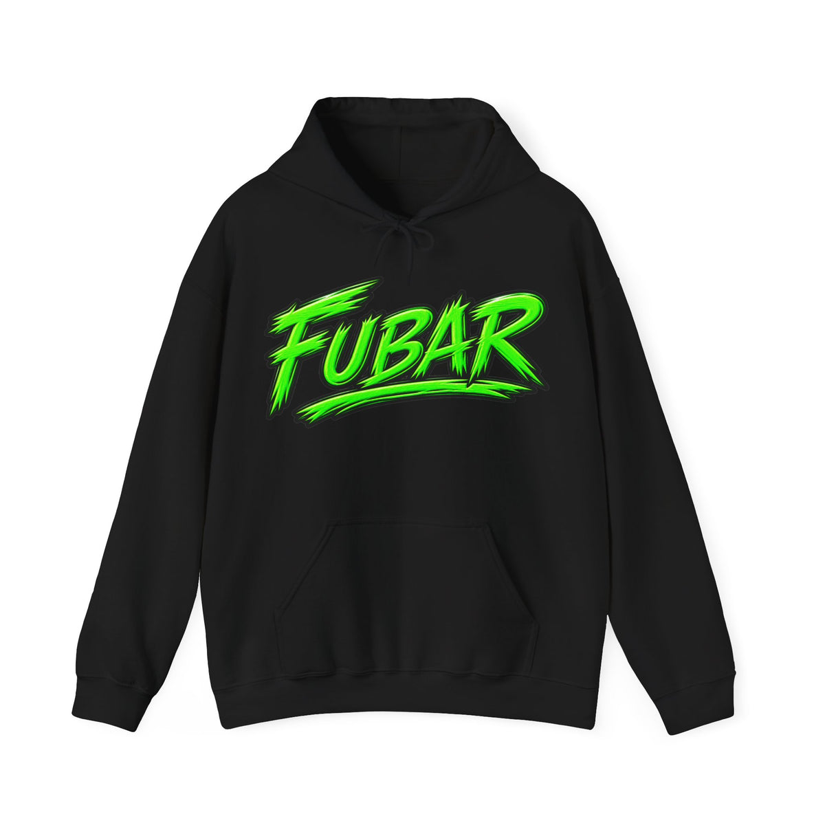 FUBAR Graphic Hoodie — Neon Logo Front & Skull Back Streetwear Pullover