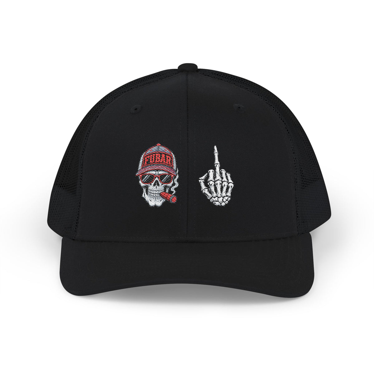 Richardson Skull & Middle Finger Trucker Cap (Embroidered)