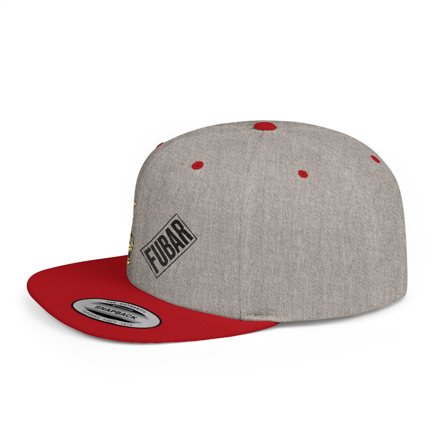Flat Bill Snapback Hat — FUBAR Patch & Yellow Cartoon Design