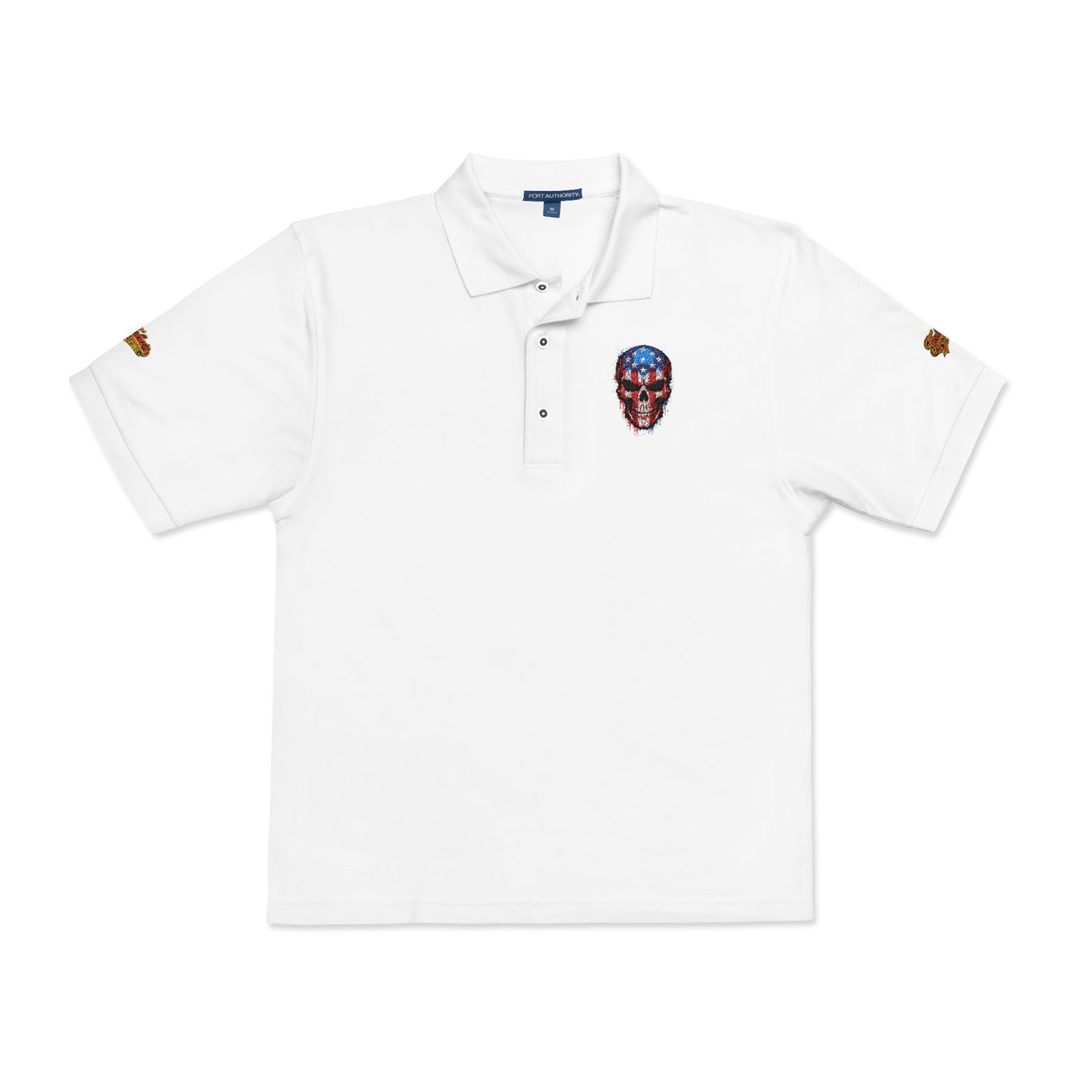 Embroidered American Flag Skull Polo