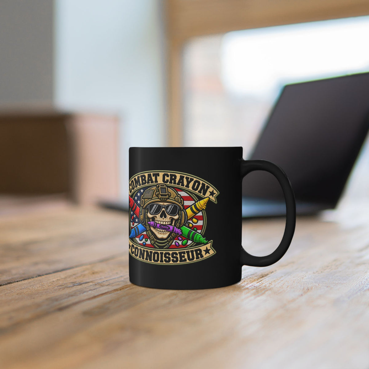 Combat Crayon Connoisseur Black Ceramic Mug
