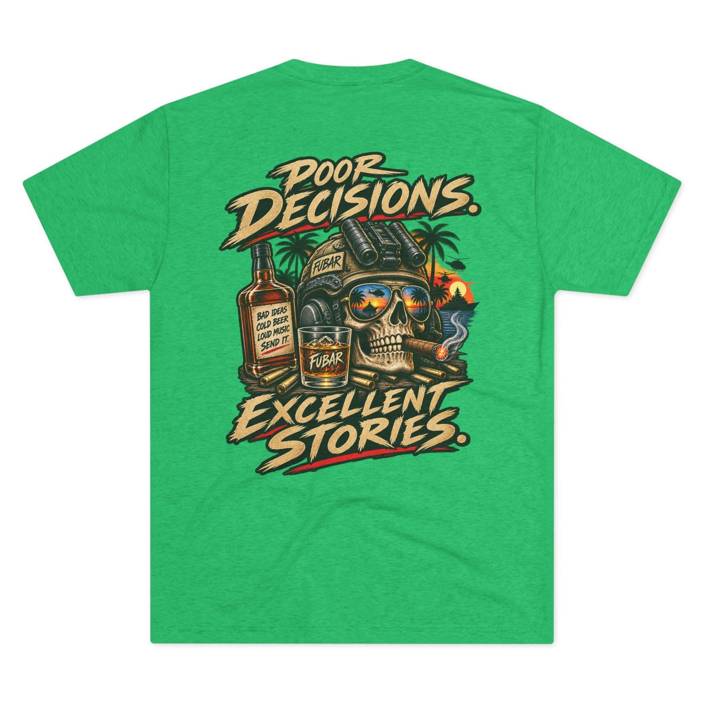Poor Decisions, Excellent Stories Skull T‑Shirt
