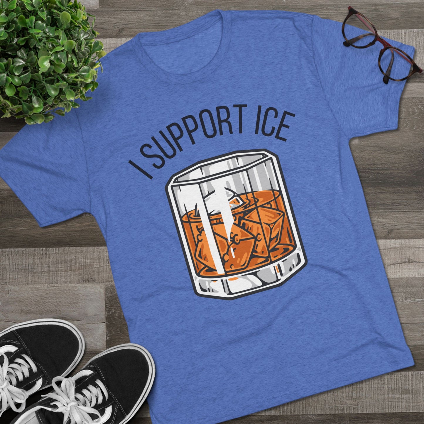 Support Ice Whiskey T-Shirt — I.C.E. Bar Glass Cocktail Tee