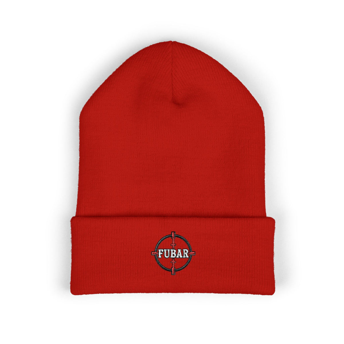 Embroidered Fubar Target Cuffed Beanie (Red and Black)