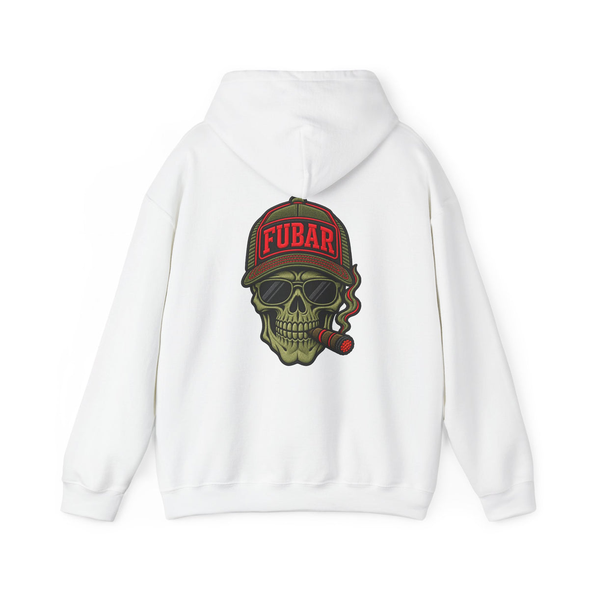 FUBAR Graphic Hoodie — Neon Logo Front & Skull Back Streetwear Pullover