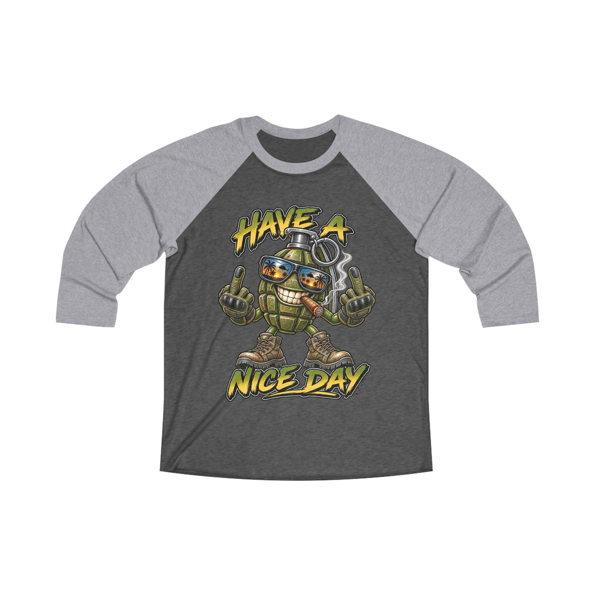 Raglan Tee — 'Have a Nice Day' Grenade Graphic Baseball Shirt