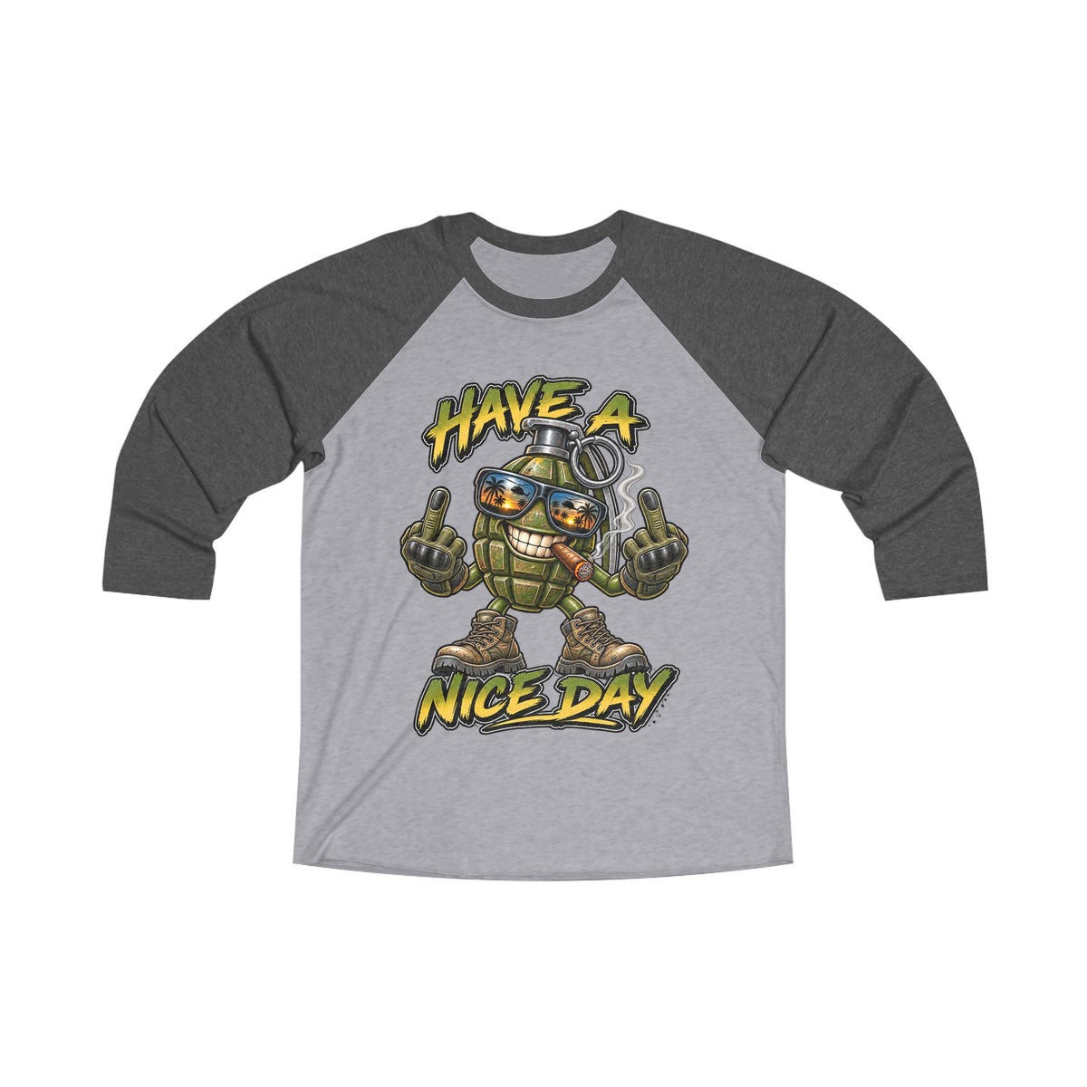 Raglan Tee — 'Have a Nice Day' Grenade Graphic Baseball Shirt