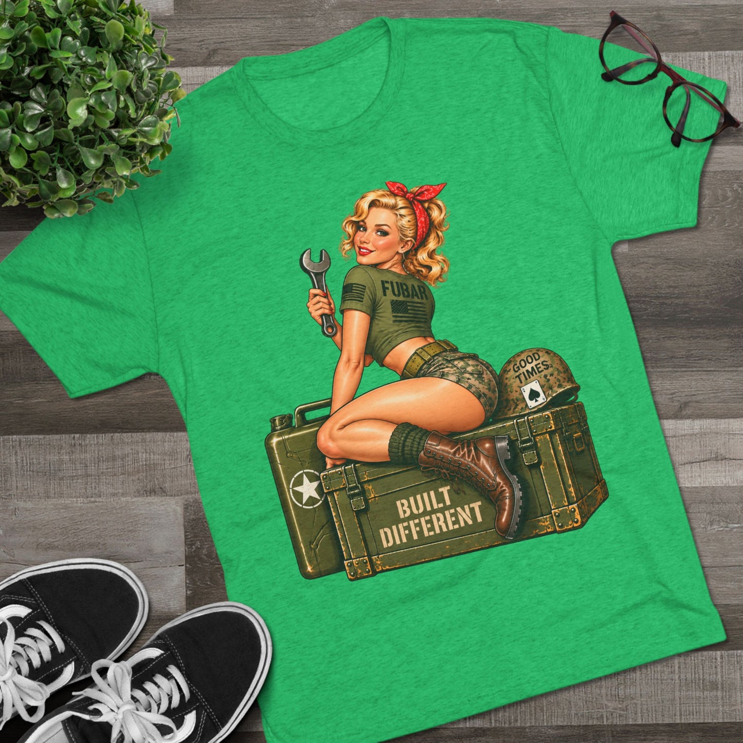 “Built Different” Pin up-Military Shirt