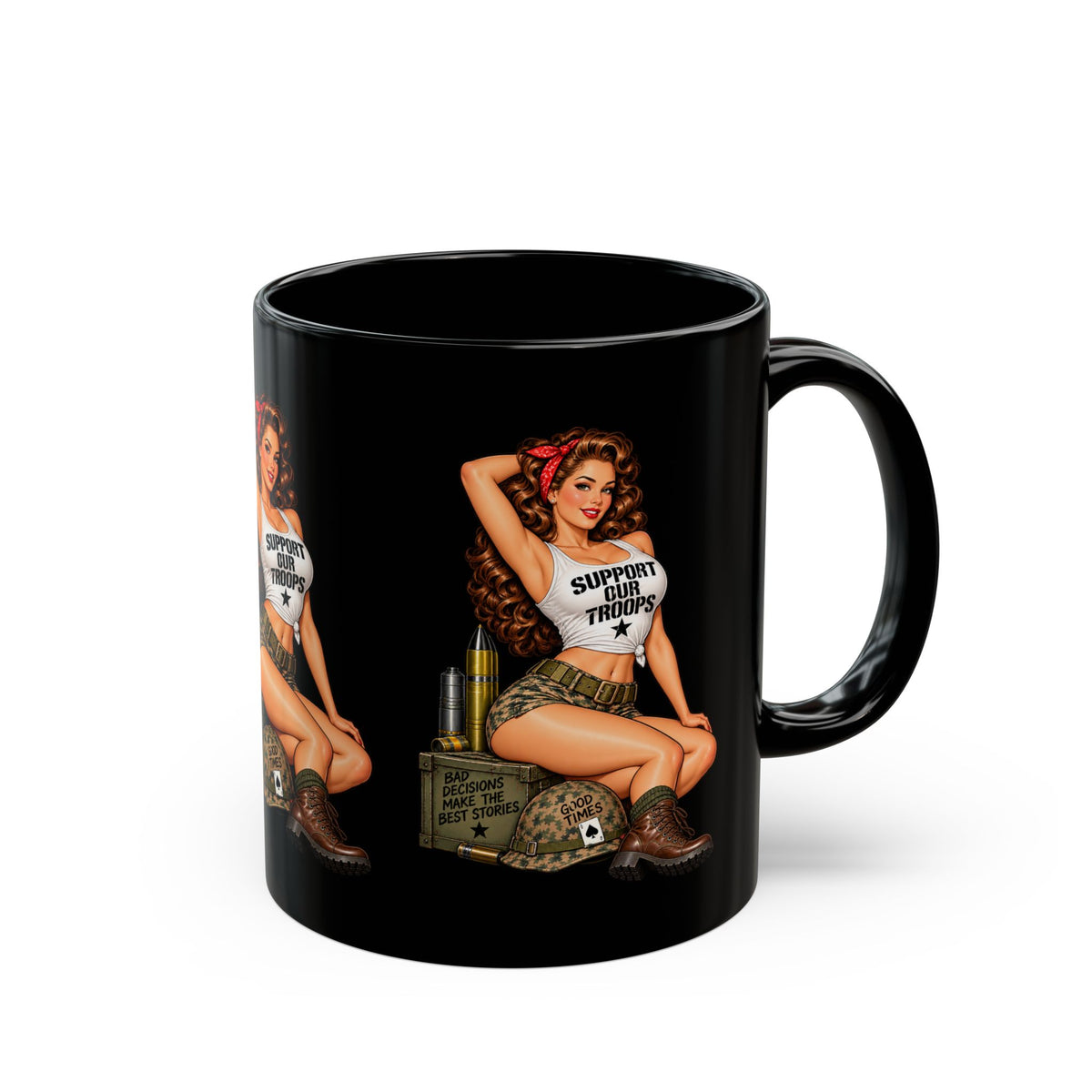 Support Our Troops Pin-Up Black Mug  (11oz & 15oz)