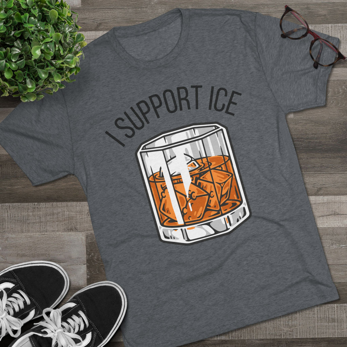 Support Ice Whiskey T-Shirt — I.C.E. Bar Glass Cocktail Tee
