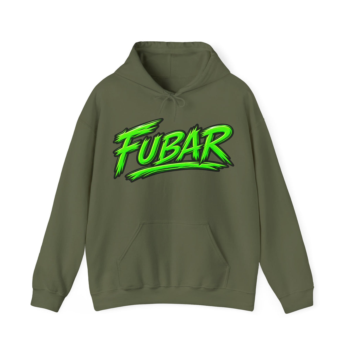 FUBAR Graphic Hoodie — Neon Logo Front & Skull Back Streetwear Pullover