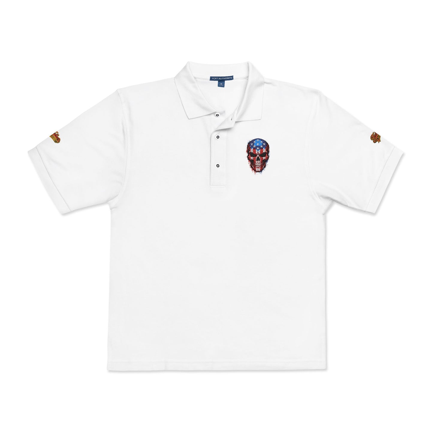Embroidered American Flag Skull Polo
