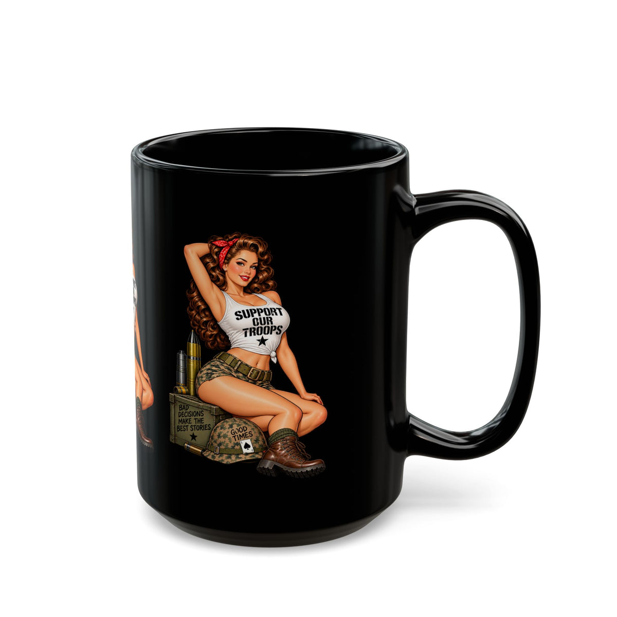 Support Our Troops Pin-Up Black Mug  (11oz & 15oz)