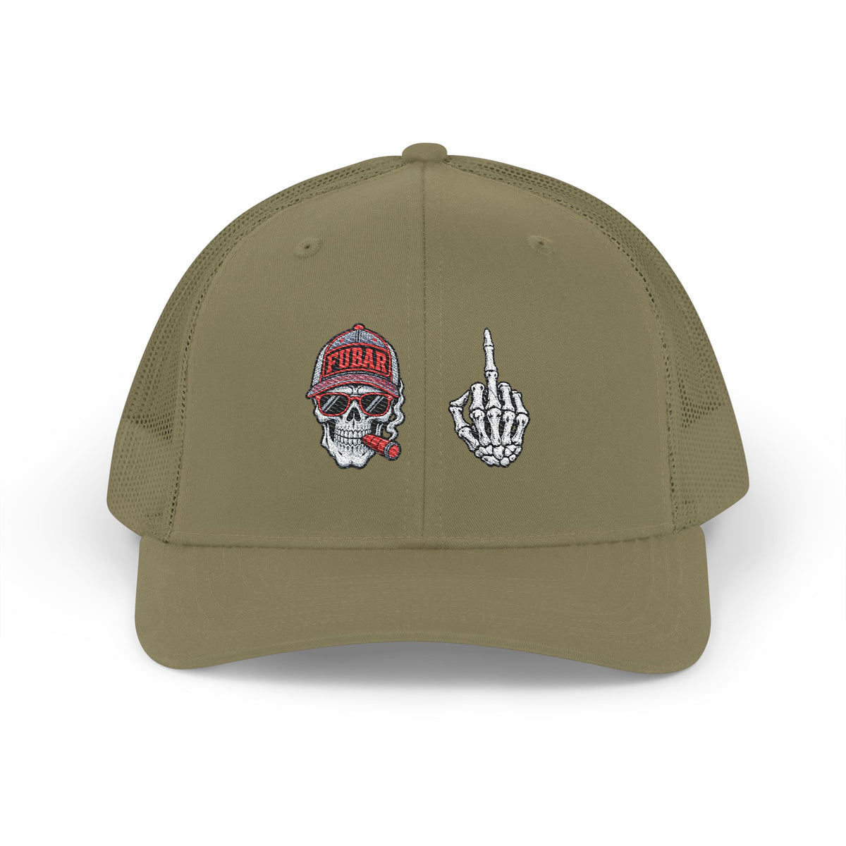 Richardson Skull & Middle Finger Trucker Cap (Embroidered)
