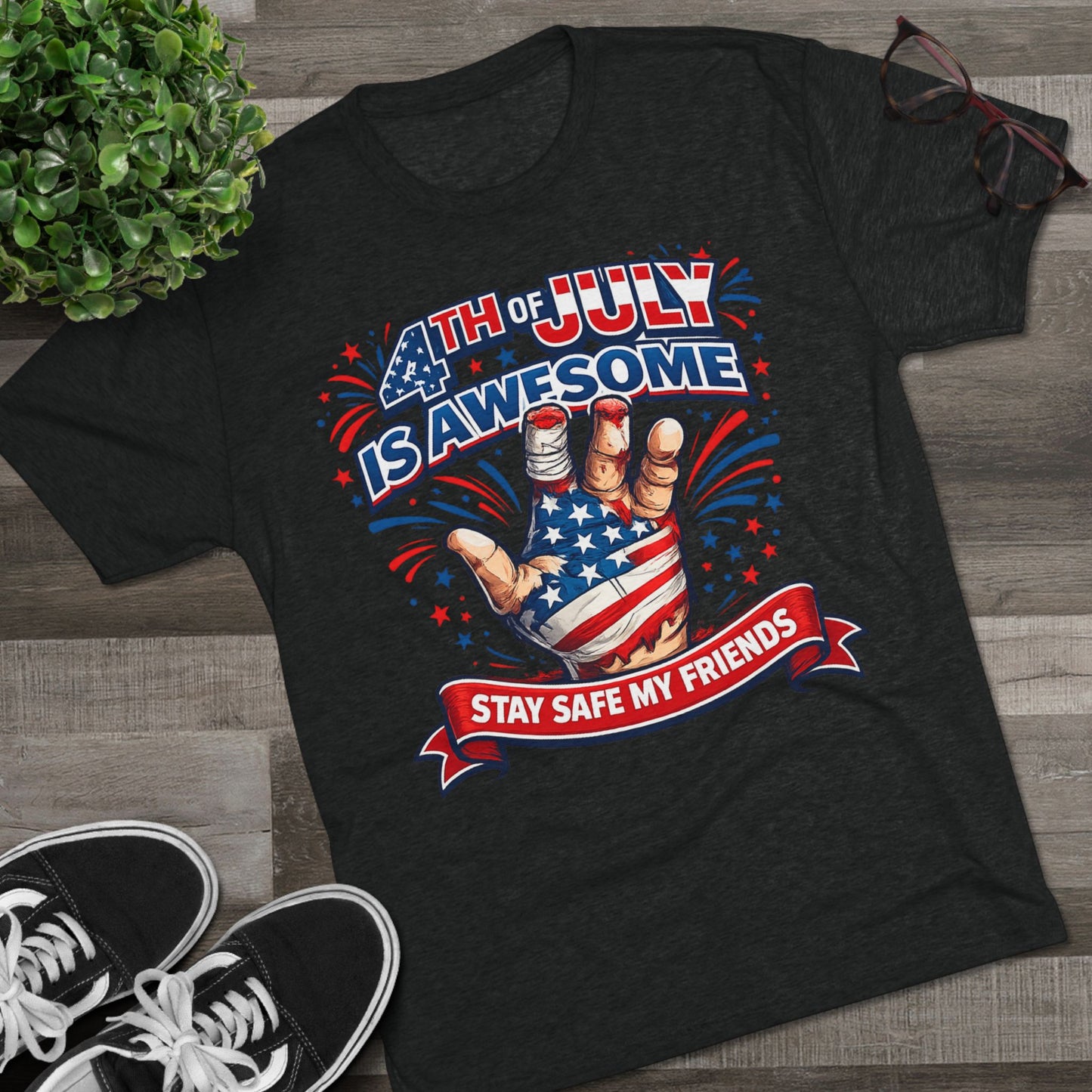 "4th of July Is Awesome" Patriotic Fireworks Shirt (Back: FUBAR)