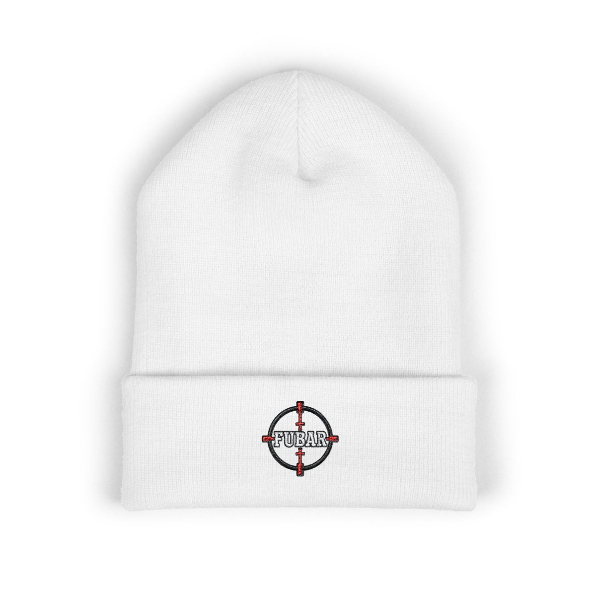 Embroidered Fubar Target Cuffed Beanie (Red and Black)