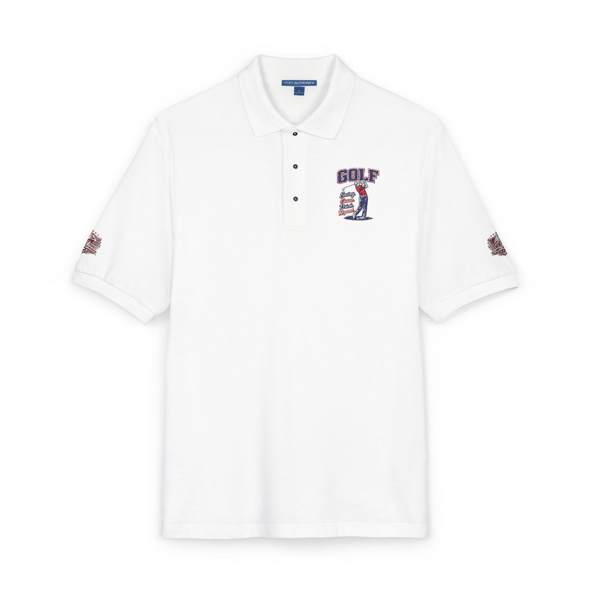 Embroidered American Flag Skull Polo