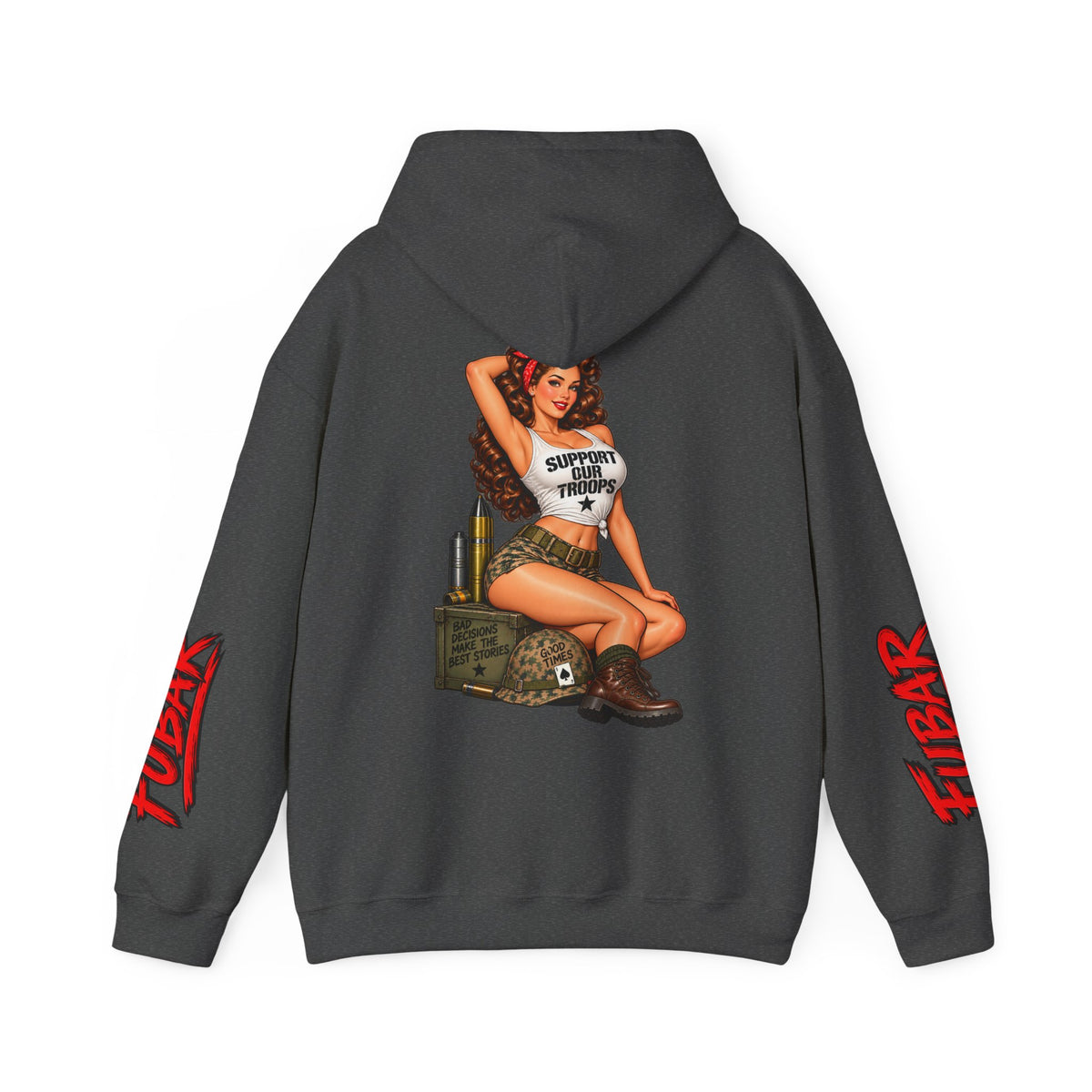 FUBAR Military Pinup Hoodie — Support Our Troops Graphic Sweatshirt