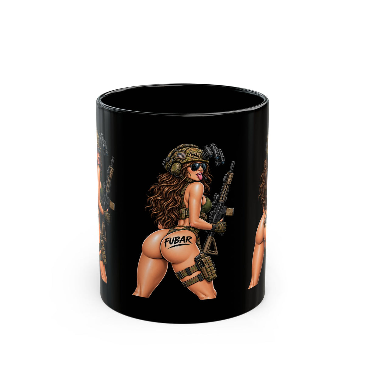 FUBAR Pin-Up Tactical Girl Black Coffee Mug (11oz/15oz)