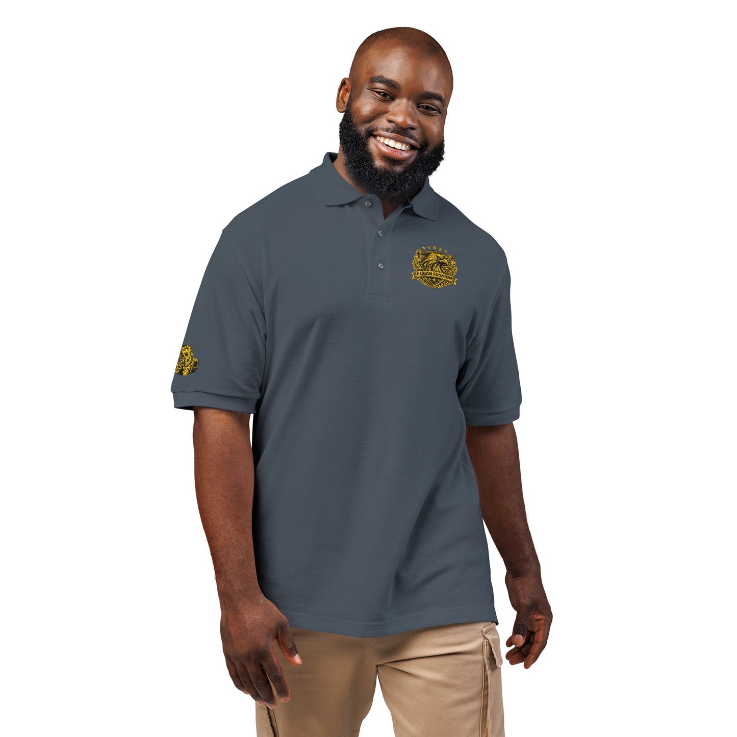 Embroidered Gold Floral Crest Polo Shirt