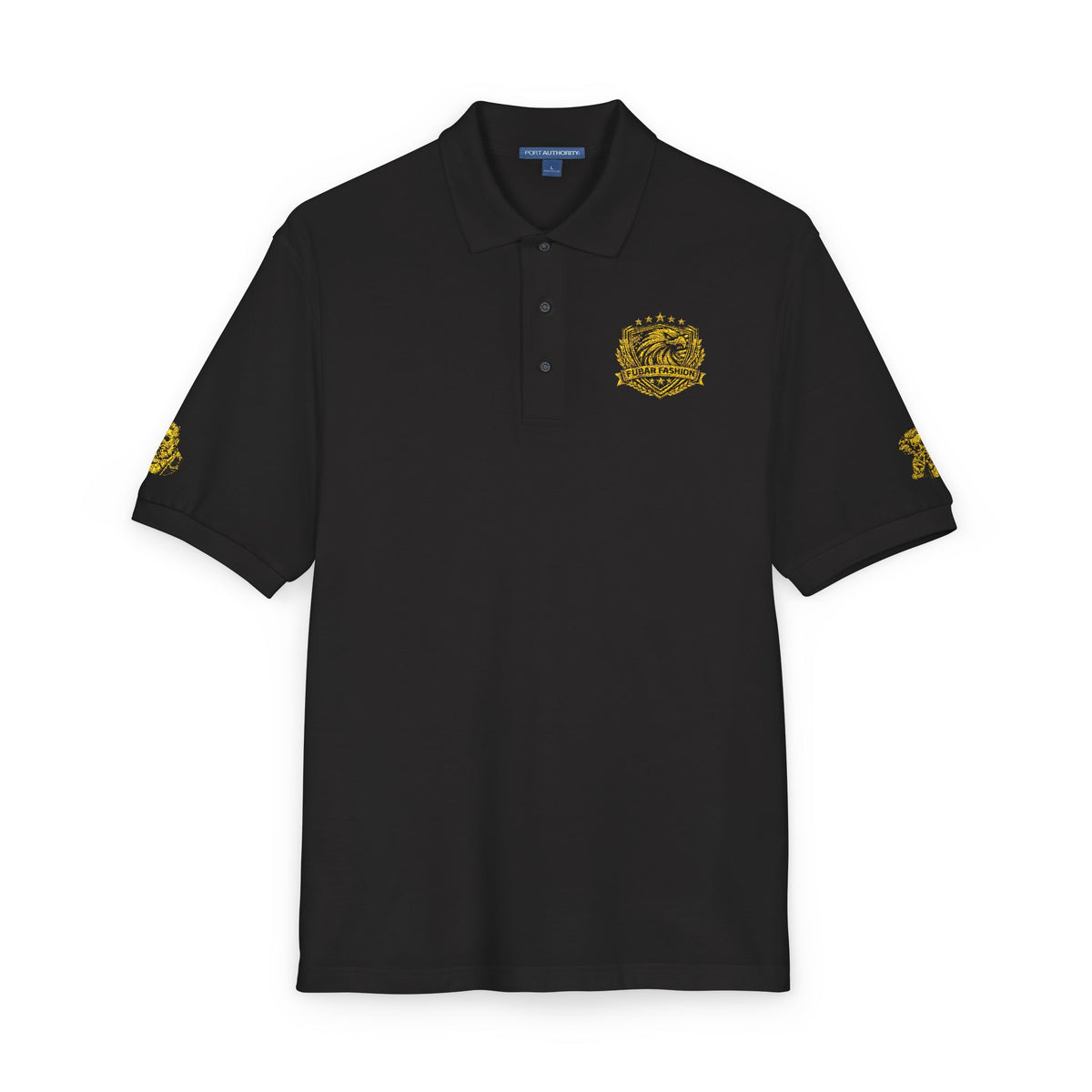Embroidered Gold Floral Crest Polo Shirt