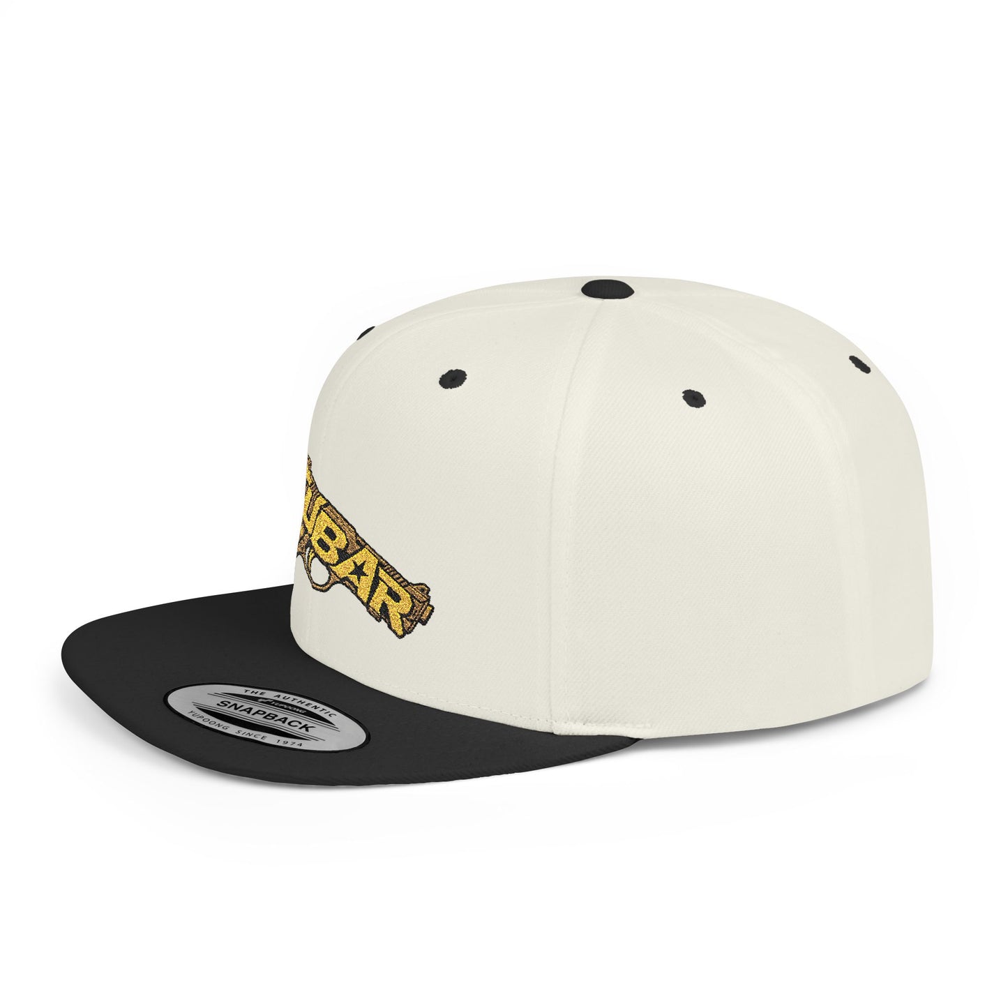 Snapback Hat — Gold 'FUBAR' Gun Embroidery