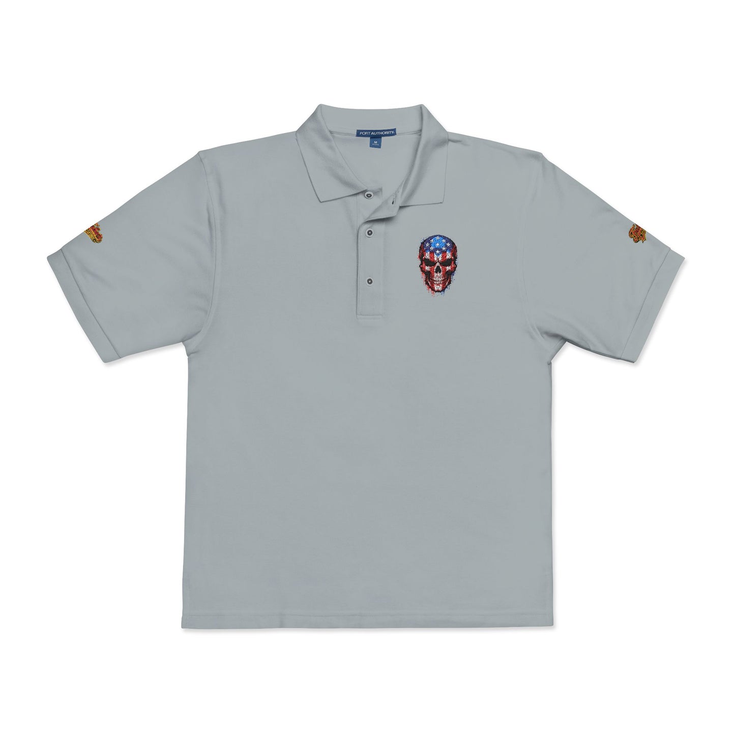 Embroidered American Flag Skull Polo