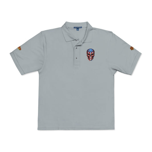 Embroidered American Flag Skull Polo