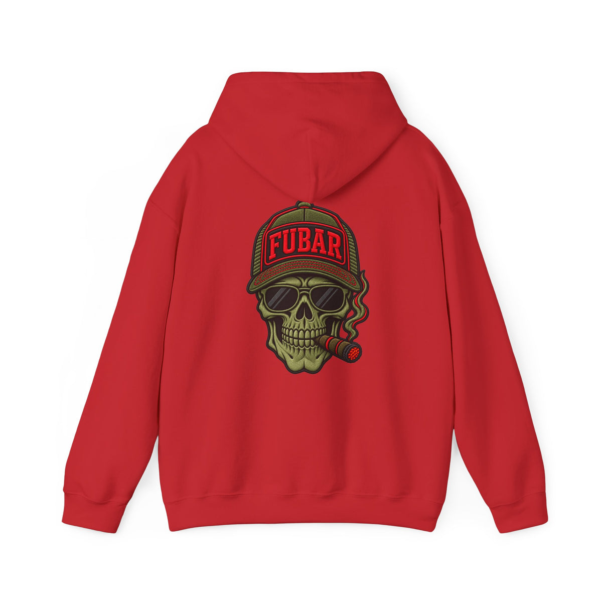 FUBAR Graphic Hoodie — Neon Logo Front & Skull Back Streetwear Pullover
