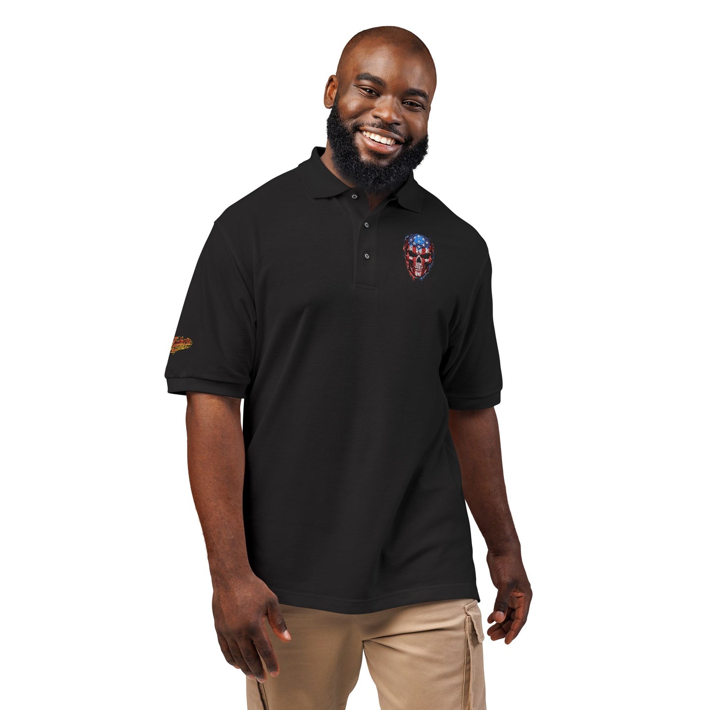 Embroidered American Flag Skull Polo