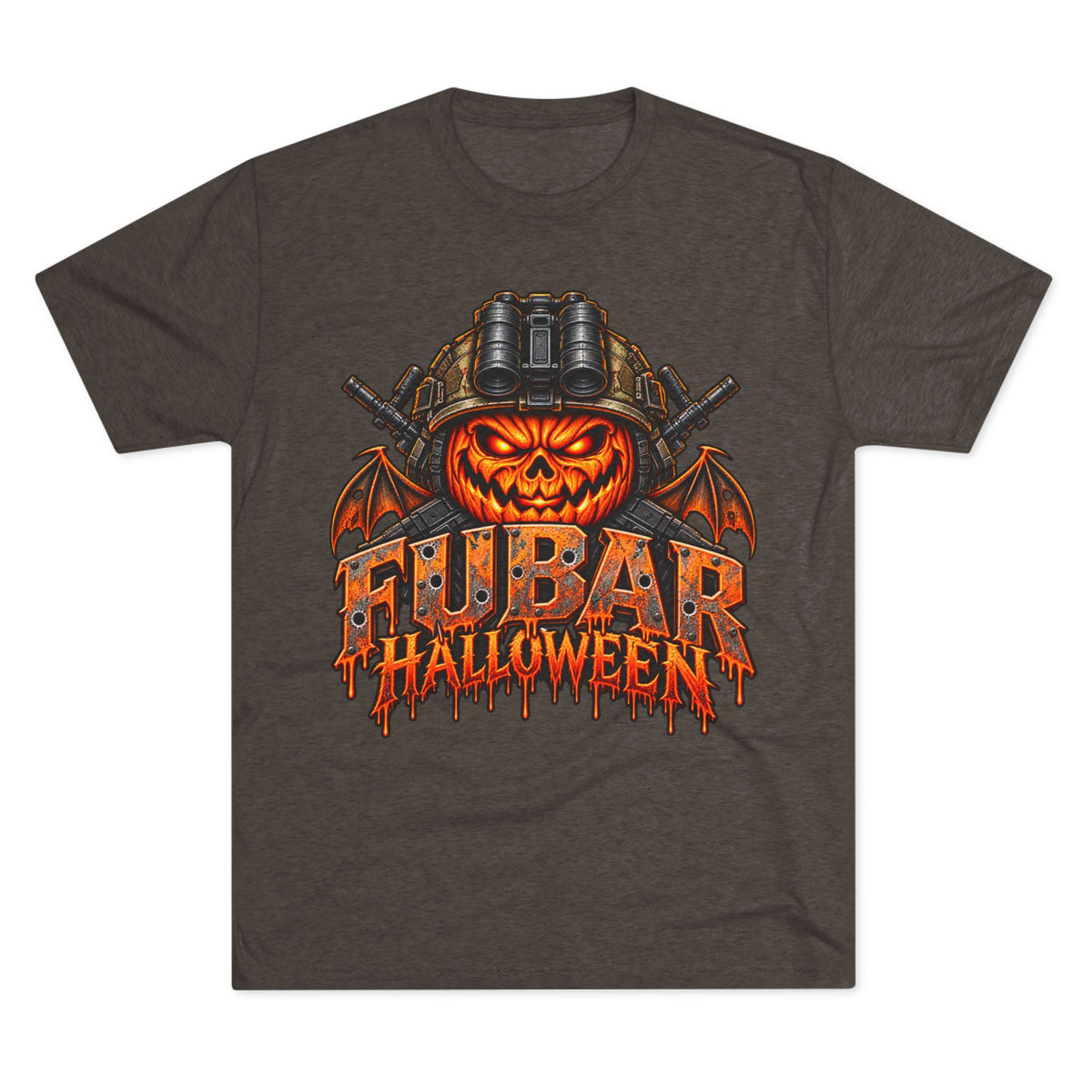 Halloween FUBAR T-Shirt — Pumpkin Skull Military Helmet Graphic Tee