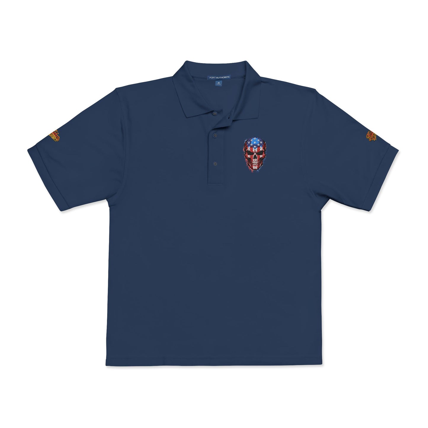 Embroidered American Flag Skull Polo
