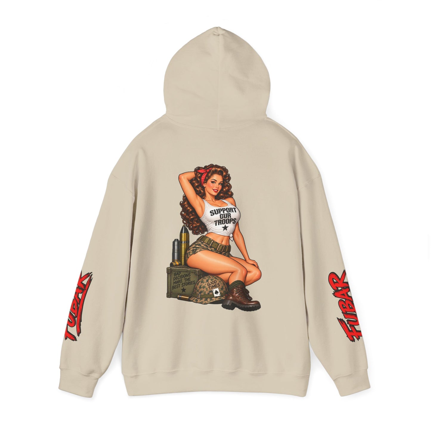 FUBAR Military Pinup Hoodie — Support Our Troops Graphic Sweatshirt