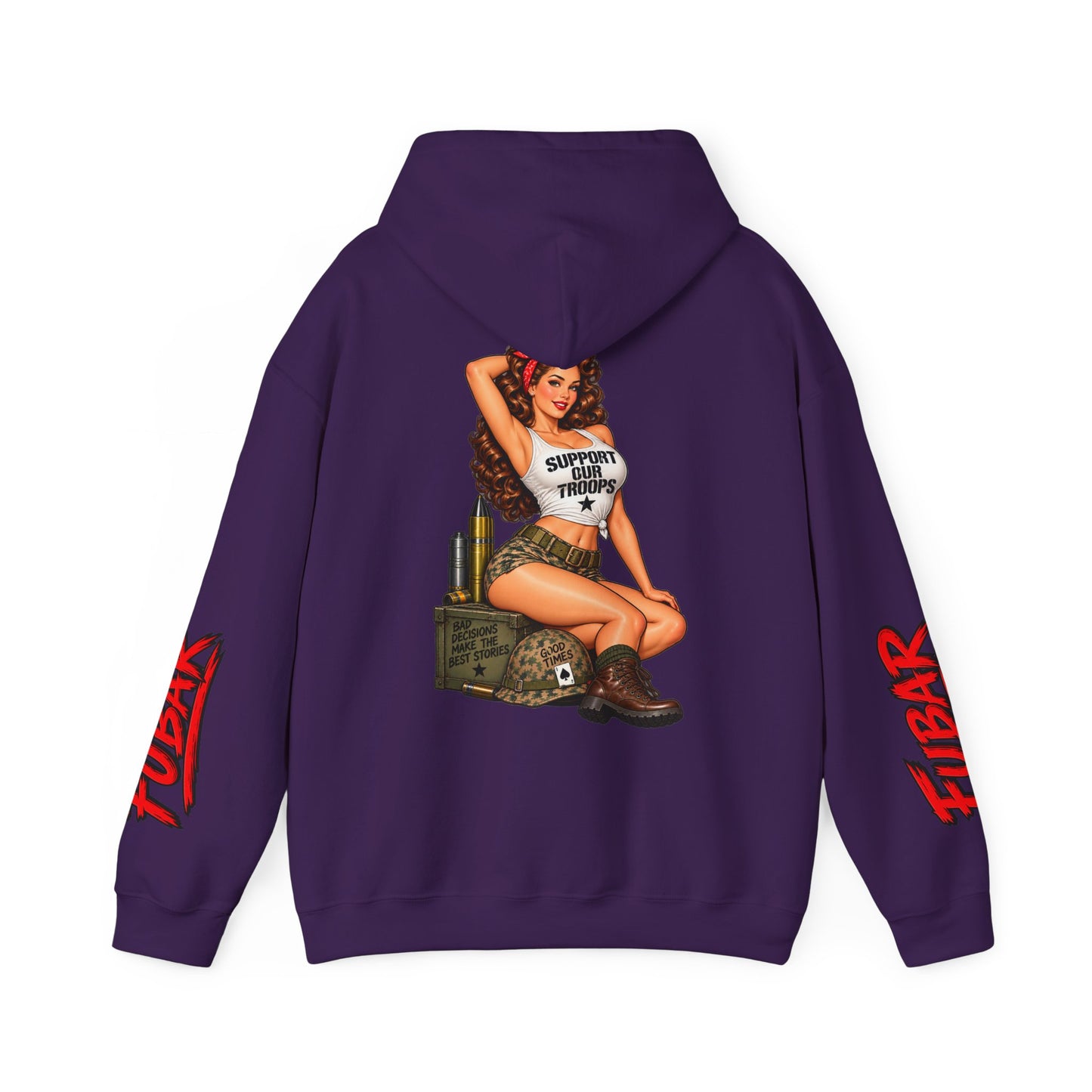 FUBAR Military Pinup Hoodie — Support Our Troops Graphic Sweatshirt