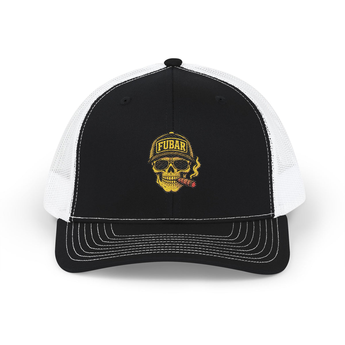 Richardson Skull & Cigar Trucker Cap — Snapback Hat (Embroidered)