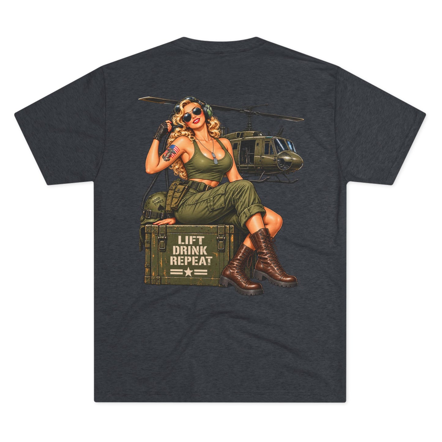 Vintage Bomber Tee-Lift Drink Repeat Pinup