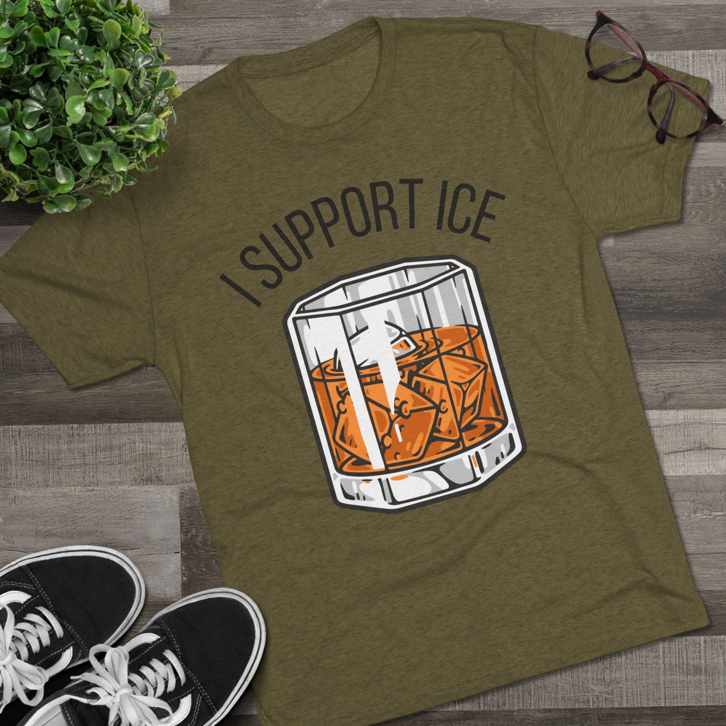Support Ice Whiskey T-Shirt — I.C.E. Bar Glass Cocktail Tee