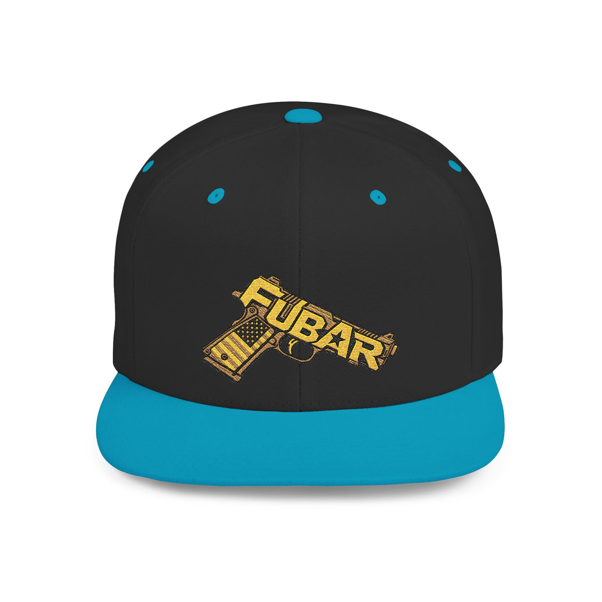 Snapback Hat — Gold 'FUBAR' Gun Embroidery