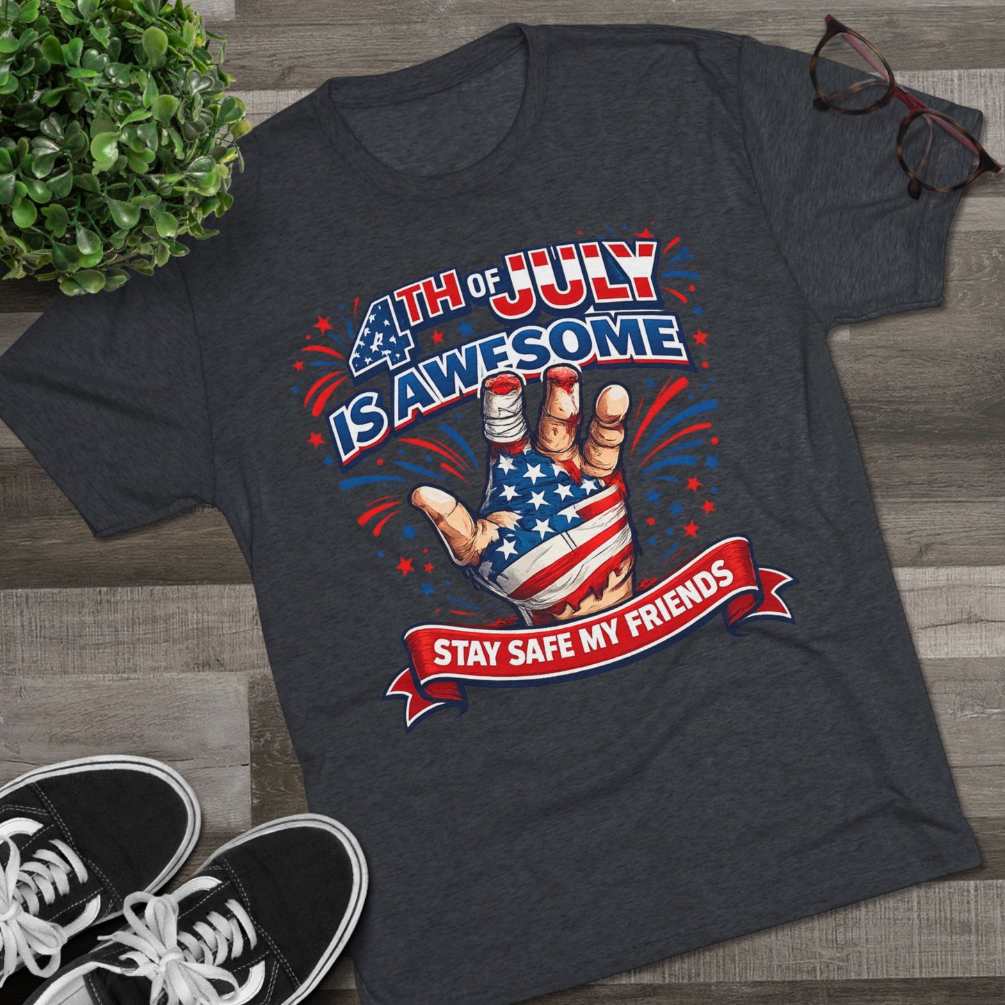 "4th of July Is Awesome" Patriotic Fireworks Shirt (Back: FUBAR)
