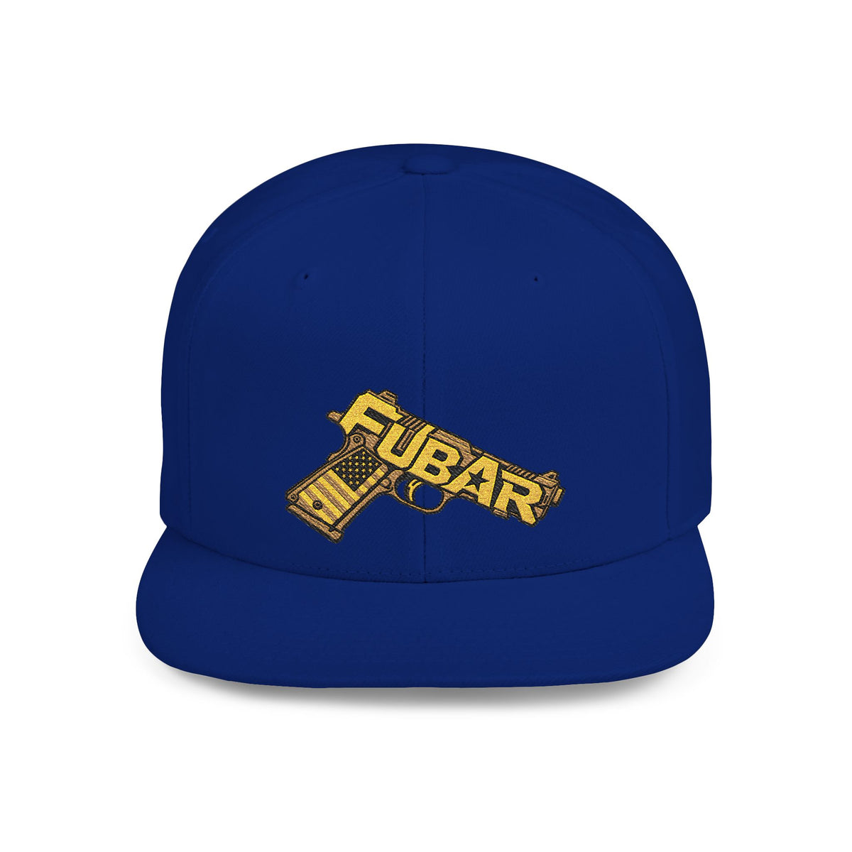 Snapback Hat — Gold 'FUBAR' Gun Embroidery