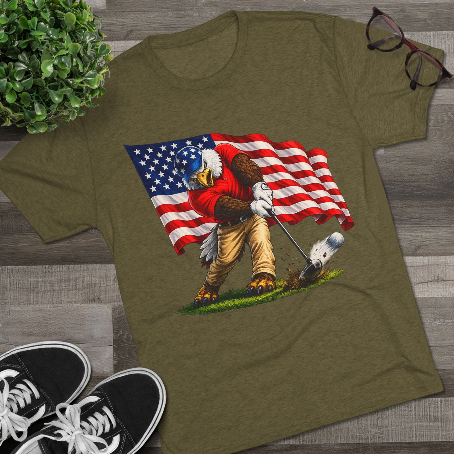 Eagle Swinging with American Flag