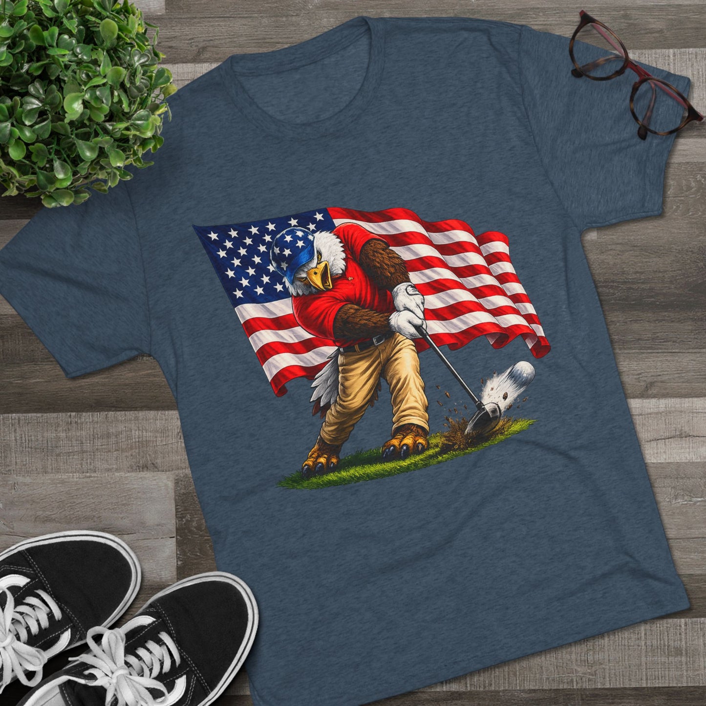 Eagle Swinging with American Flag
